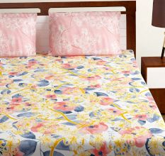 Bombay Dyeing Pink Multi Colored Floral TC Cotton Double 1 Bedsheet With 2 Pillow Covers