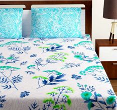 Bombay Dyeing BlueWhite Floral 180 TC Cotton Double 1 Bedsheet With 2 Pillow Covers