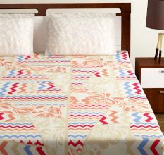 Bombay Dyeing Red White Abstract 180 TC Cotton Double 1 Bedsheet With 2 Pillow Covers