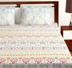 Bombay Dyeing Pink White Floral 180 TC Cotton Double 1 Bedsheet With 2 Pillow Covers