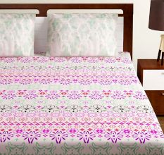Bombay Dyeing Orange White  Floral 180 TC Cotton Double 1 Bedsheet With 2 Pillow Covers