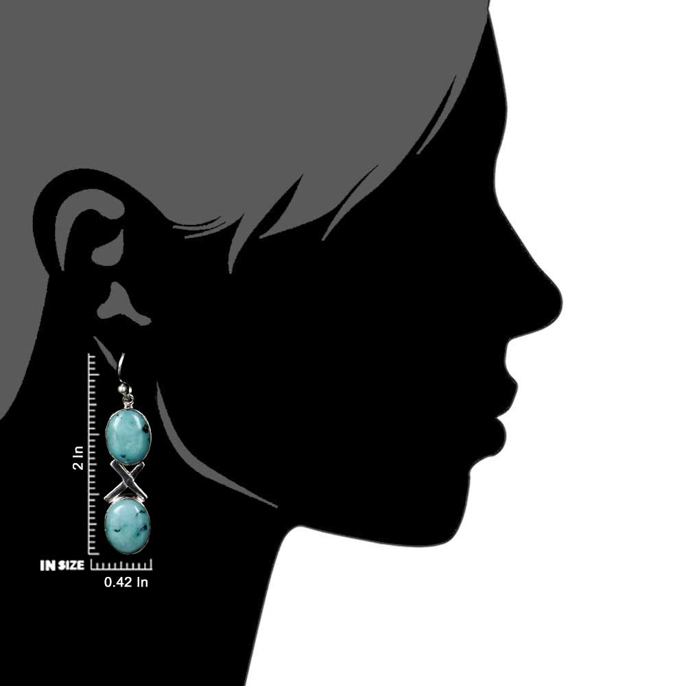 92.5 Sterling Silver Earrings Turquoise Cross Design Dangle Earrings