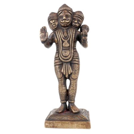 Brass Hanuman Statue With Three Head  Standing  Show Piece
