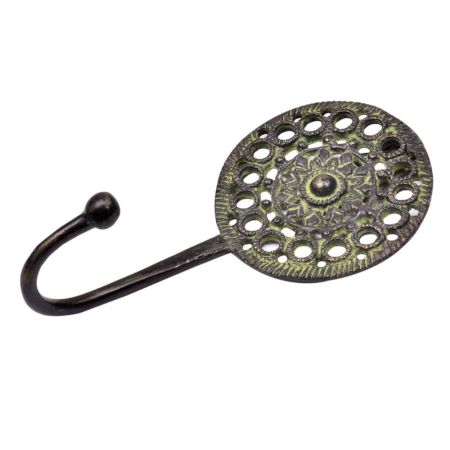 Round Wall Hook Engraved Tribal Style Hook With Green Finish