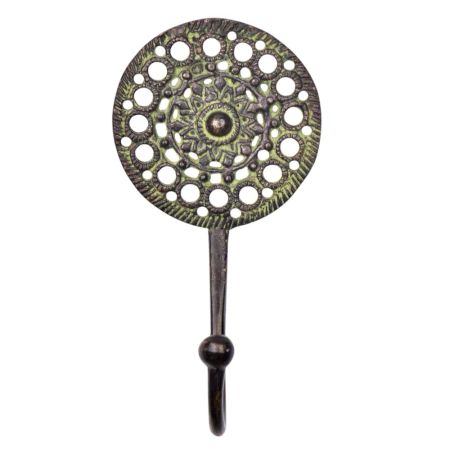 Round Wall Hook Engraved Tribal Style Hook With Green Finish