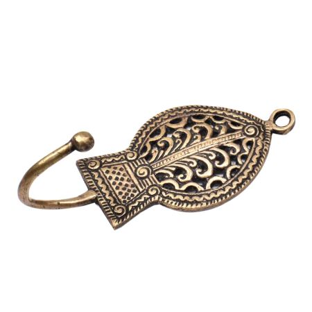 Golden Tribal Wall Hook Engraved Border Leaf Design With Patina