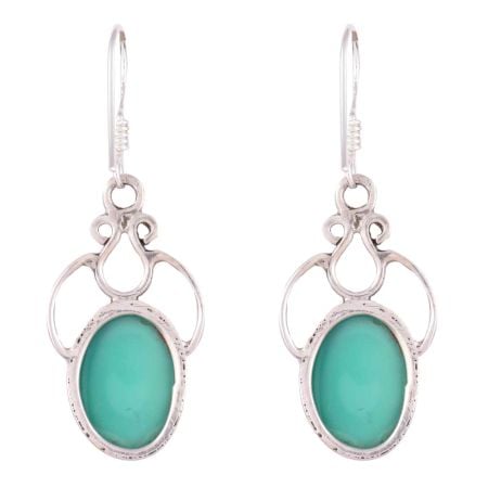 92.5 Sterling Silver Dangle Earrings Teardrop Green Agate  Earrings