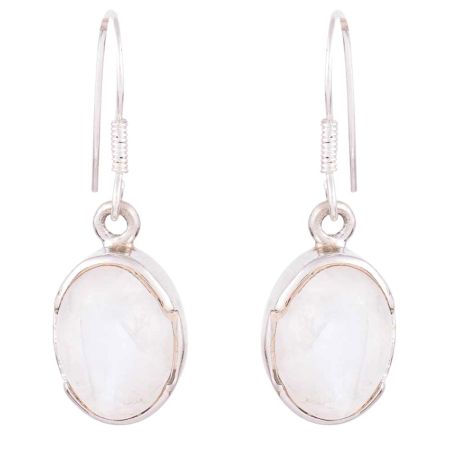 92.5 Sterling Silver Earrings Oval White Quartz Everyday Hook Earrings