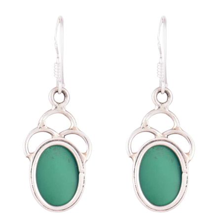 92.5 Sterling Silver Earrings Designer Green Agate Single Wire Hook Earrings