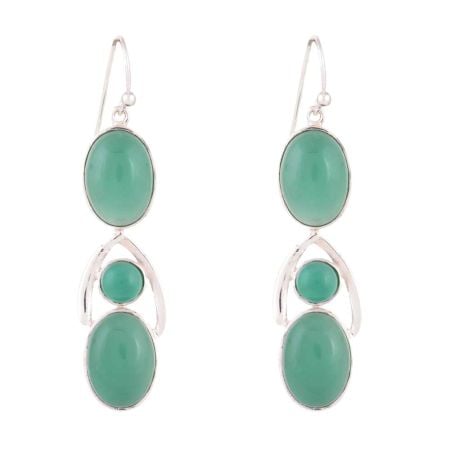 92.5 Sterling Silver Earrings Green Onyx Dangle Drop Earrings