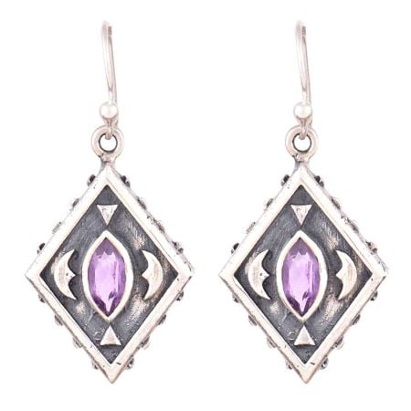 92.5 Sterling silver Earrings Kite Design Purple Zirconia Designer Hook Earrings