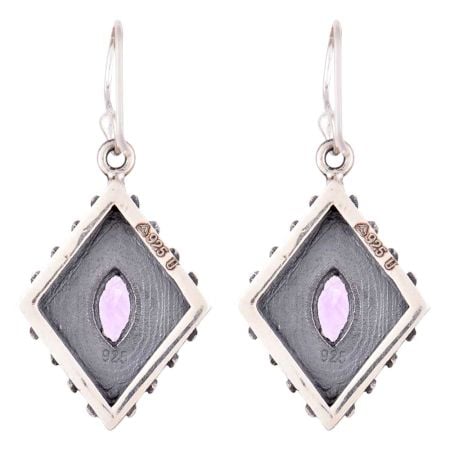 92.5 Sterling silver Earrings Kite Design Purple Zirconia Designer Hook Earrings