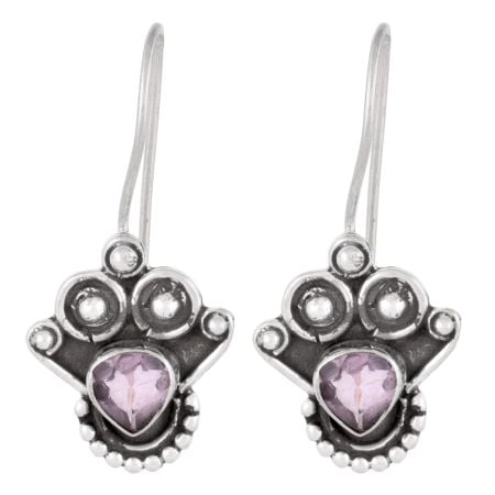 92.5 Sterling Silver Earrings Amethyst Angle Wings Hook Earrings