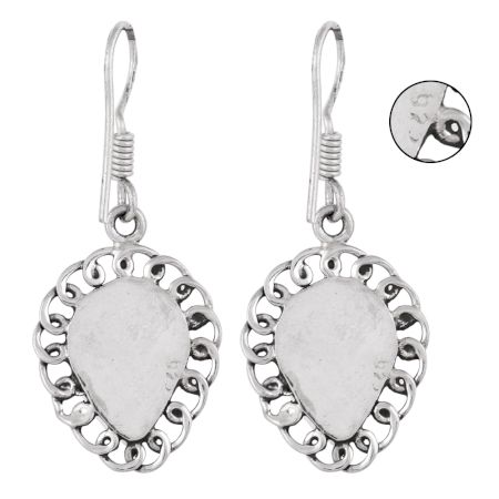 92.5 Sterling Silver Earrings Black Sun Stone Drop Hook Earring