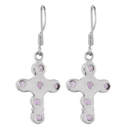 92.5 Sterling Silver Earrings Amethyst Cross Design Dangle Earrings