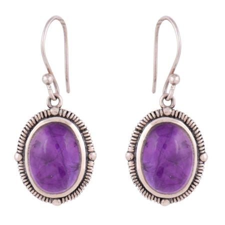 92.5 Sterling Silver Earrings Amethyst Oval  Earrings