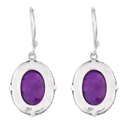 92.5 Sterling Silver Earrings Amethyst Oval  Earrings