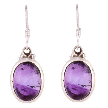 92.5 Sterling Silver Earrings Oval Amethyst Hook Earrings