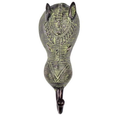 Brass Engraved Tribal Bull Face Wall Hook  With Green Finish