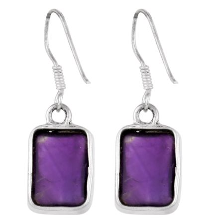 92.5 Sterling Silver Earrings Square Framed Amethyst Earrings