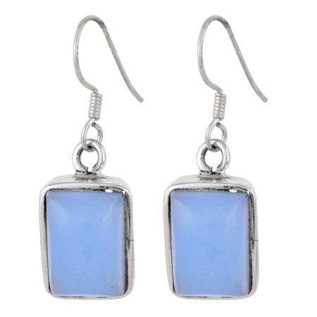 92.5 Sterling Silver Earrings Square Framed Quartz Sky Blue Earrings