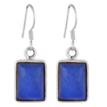 92.5 Sterling Silver Earrings Square Lapis Lazuli Hook Earrings