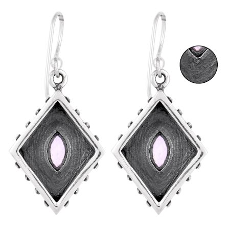 92.5 Sterling Silver Earrings Amethyst Engraved  Kite Earrings