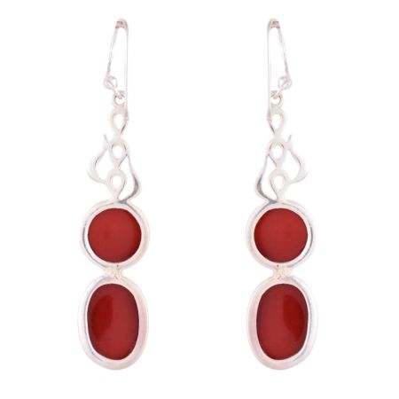 92.5 Sterling Silver Jewelry Red Jade Designer Earrings
