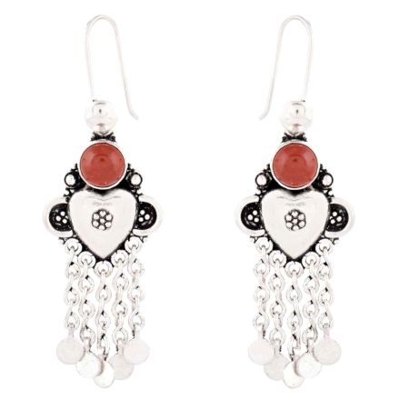 92.5 Sterling Silver Earrings Round Carnelien And Silver Tassel Chandelier earrings