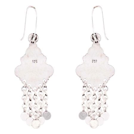 92.5 Sterling Silver Earrings Round Carnelien And Silver Tassel Chandelier earrings