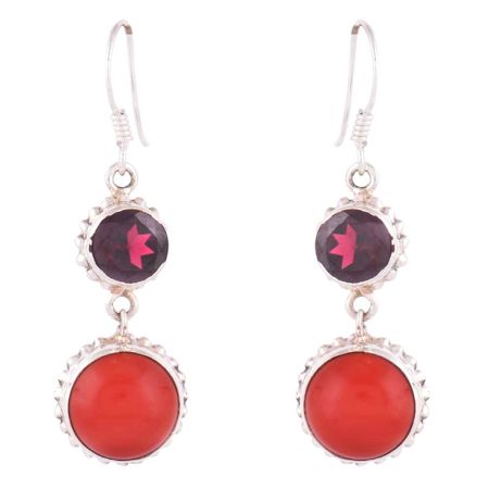 925 Sterling Silver Earrings Purple Amethyst & Carnelian Earrings