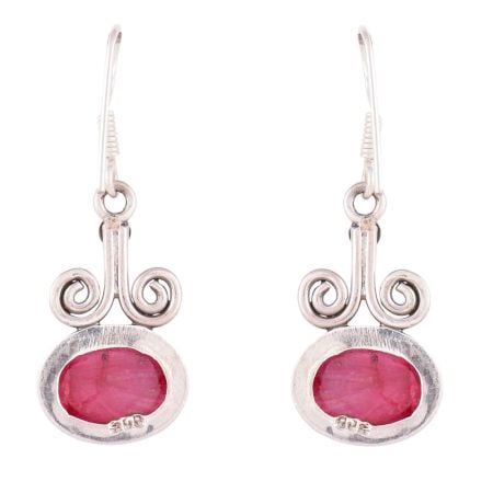 92.5 Sterling Silver Earrings Spinel Engraved Horned Hook Earrings