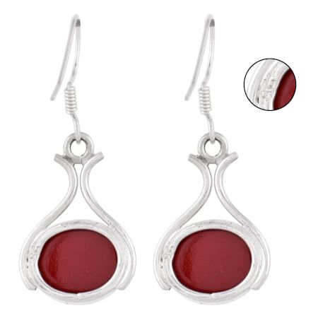 Sterling Silver Earrings Casual Wear Red Carnelien Fish Hook Earrings