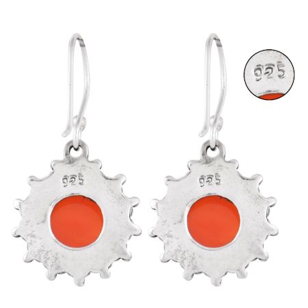 92.5 Sterling silver Earrings Carnelian Star burst engraved Drop Earrings