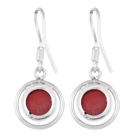 92.5 Sterling Silver Earring Round Red Carnelian Hook Earrings