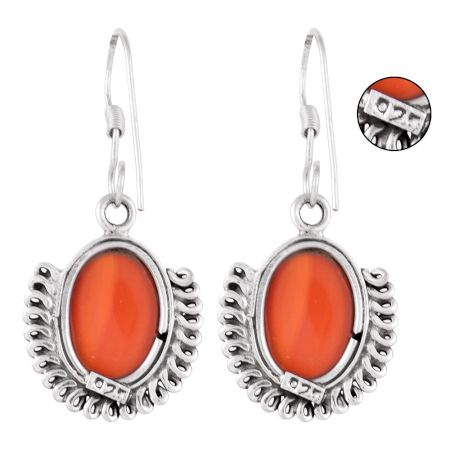 92.5 Sterling Silver Earrings Half Moon Carnelian Drop Earrings