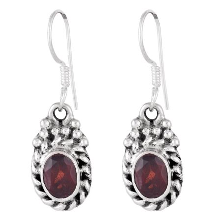 92.5  Sterling Silver Earrings  Semi-Precious Red Garnet Natural Stone Earrings