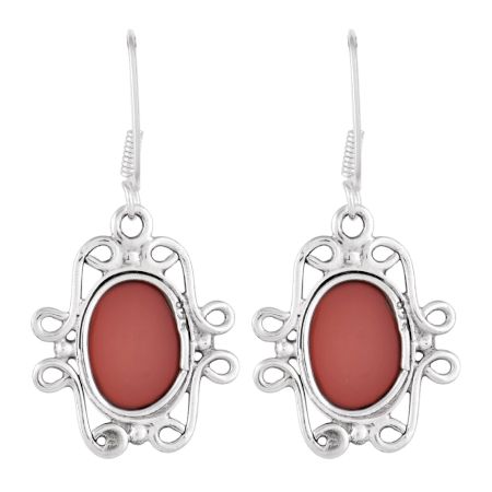 92.5 Sterling Silver Earring red Carnelian  Wire Hook Earrings