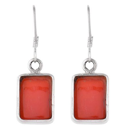 92.5  Sterling Silver Earrings Square Red Carnelian  Natural Stone Earrings