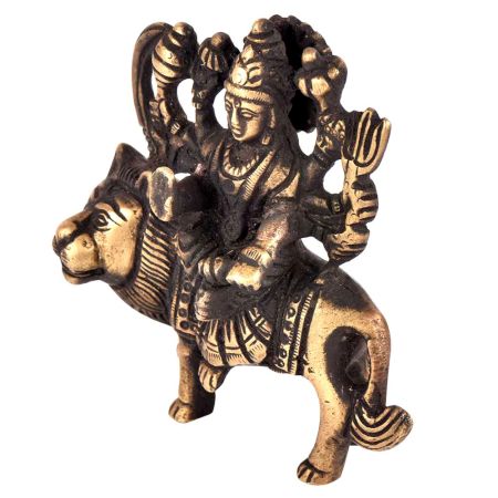 Brass Durga Statue Lord Bhagwati Seated On Lion Idol