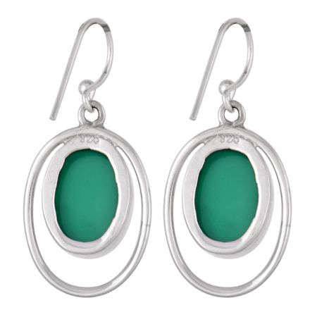 925 Sterling Silver Earrings Green Onyx Modern Design Earrings