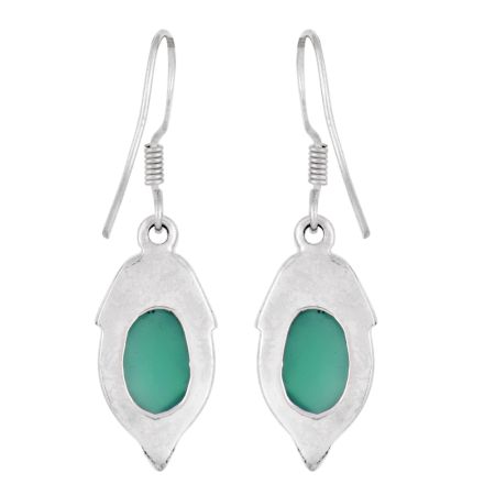 92.5 Sterling Silver Earring Green Onyx Dangle Earring