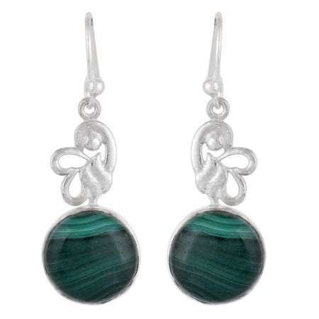 92.5 Sterling Silver Earrings Melachite Engraved Hook Earrings