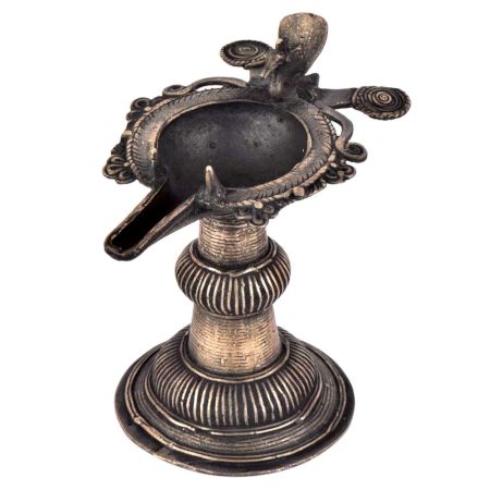 Handmade Brass Oil Lamp Tribal Craft Peacock Engraved Design