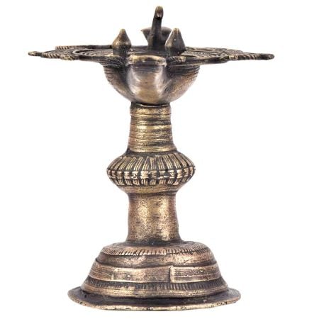 Brass Traditional Oil Lamp Peacock Figurine On Top