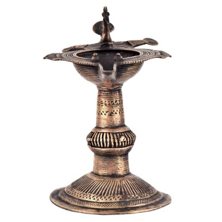 Brass Oil Lamp Indian Dhokra Rare Peacock Diya Stand