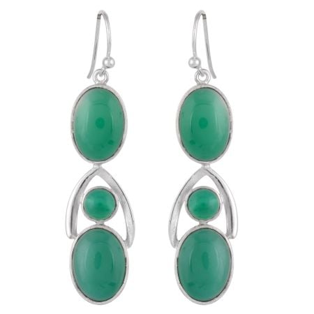 92.5 Sterling Silver Earrings Green Onyx Dangler Earrings