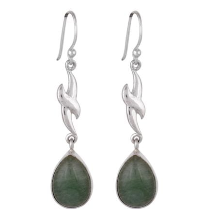 92.5 Sterling Silver Earrings Single Verde Aventurina Drop Hook Earring