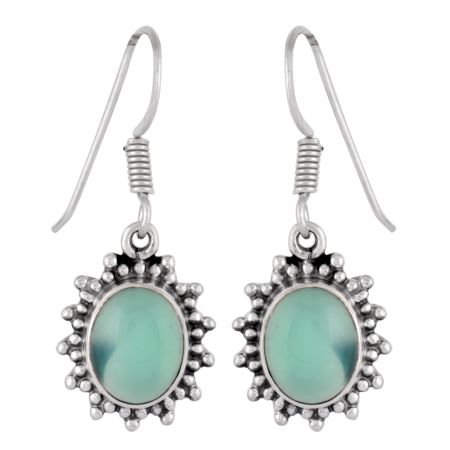 92.5 Sterling Silver Earrings Starry Chrysoprase Hook Earrings