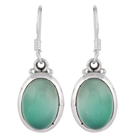92.5 Sterling Silver Earrings Single Green Onyx Teardrop Hook Earrings